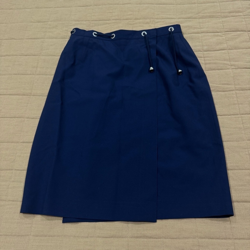 Vintage Theirry Mugler Wool Navy Wrap Skirt Size 42 Medium Tie Up VTG